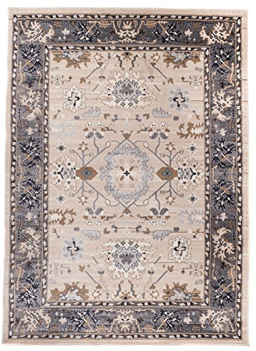 Carpeto Groß Teppich Flur 200x300cm Creme Anthrazit Klassisch Weich Elegant | Teppich für Eingangsbereich Küche Büro Wohnzimmer Schlafzimmer Beige Pflegeleicht Fußbodenheizungsgeeignet Mittelflor
