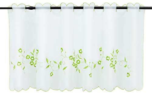 Joyswahl Voile Scheibengardine weiß Bistrogardine mit Stickerei Blumen Muster »Felizia« Landhausstil Kurzstore HxB 45x120cm Grün 1er Pack