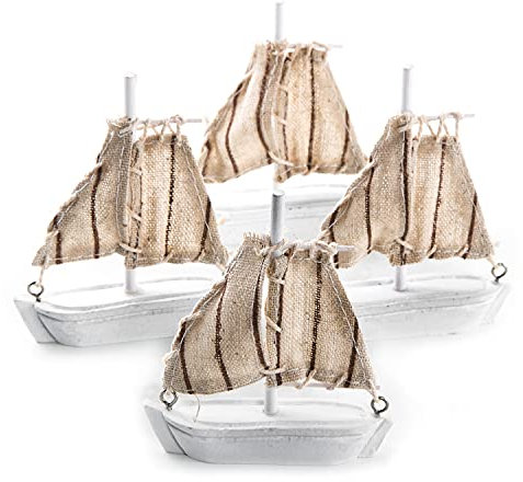 Logbuch-Verlag 4 kleine Segelboote aus zum Hinstellen 8,5 cm - Maritime Deko Segelschiffe Natur braun weiß - Mini Schiff Figuren