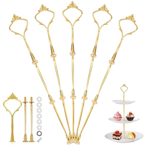 Bogoro 5 Pièces Présentoir à Gâteau Tiges, Poignée Support D'Assiettes, Tiges pour Stand à Gâteaux, Stand à gâteaux Kits, Métal Présentoir Dessert, Présentoir à Gâteau Multi Étages Support