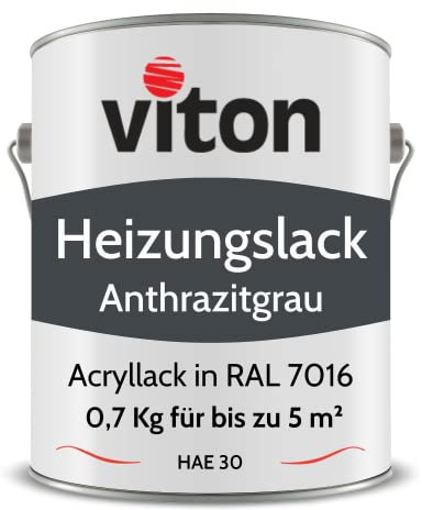 Viton Acryllack für Heizkörper - 0,7 Kg - Seidenmatt Anthrazit - UV- & Hitzebeständig - Heizkörperfarbe, Heizkörperlack, Heizungslack - HAE 30 - RAL 7016 Anthrazit-Grau