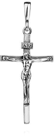 Cross Sterling Silver 925 Solid Pendant INRI Crucifix Jesus Christ Religious Unisex Jewelry