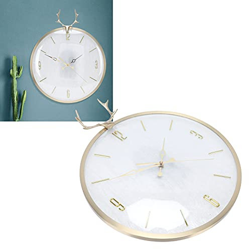 Zerodis Stille Wanduhr mit Modernem Pendel Kupfer Dekorative Schaukeluhr Hirschkopf Genaue, Nicht Tickende Stille Uhr für Wohnzimmer Home Office,