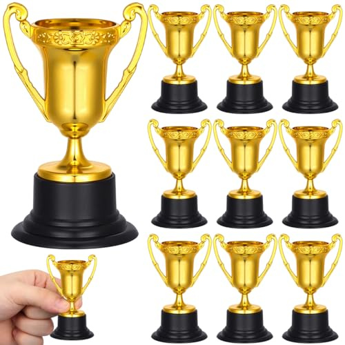 Toddmomy 10 Pack Gold Award Cups, 8.5cm Mini Plastic Trophies for Kids Sports Day, Classroom School Winners Rewards Set, Lightweight Prize Medal Alternative for Tournament, Party Favors