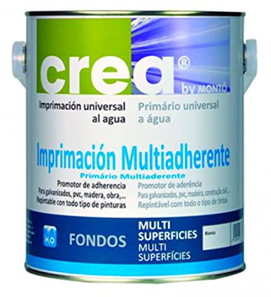 Imprimación al Agua color Blanco para Soportes Galvanizados, Metales no Férreos, Plástico, PVC, Madera, Yeso, Cemento. Imprimación Multiadherente Gama Crea (2,5L)