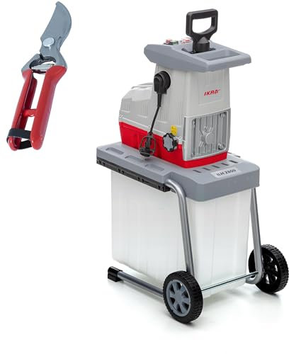 IKRA Elektro Gartenhäcksler Walzenhäcksler ILH 2800, leise robust wartungsarm, Aststärke bis 44mm, inkl. Gartenschere