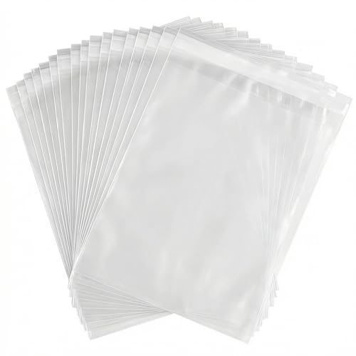 100PCS 8inch X 10inch/20cm x 25cm Clear Cello Cellophane Sweet Bags with Adhesive Closure Self Sealing OPP Treat Bag Pouches for Bread Candies Gift Packing Wedding Samples Storage