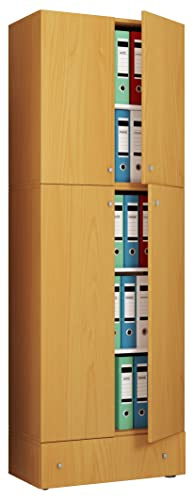 XXL Büroschrank mit 5 Fächern und Einer Schublade/moderner Aktenschrank mit Drehtüren/Maße ca. H. 200 x B. 70 x T. 39 cm – Lona 5-Fach