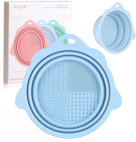 Etercycle - Cuenco limpiador de brochas de maquillaje plegable de silicona, herramienta de limpieza portátil para cepillos, polvos y esponjas (azul)