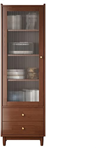 Massivholz-Bücherregal mit Glastür, Aufbewahrungsschrank Vitrine for Wohnzimmer YIJIAN (Farbe : Walnut Color 55x35x168cm)