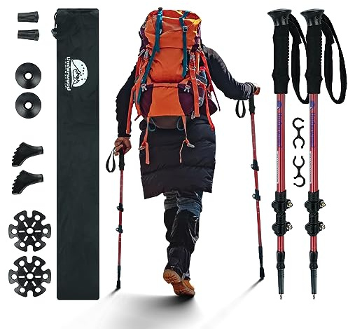 Bastoni da Nordic Walking per Trekking, Bastone da Trekking Telescopico 2 Pezzo per Tenda, Alluminio Bastone da Trekking per Bambini, Adulto, Bastone Regolabile con Assorbimento Anti-shock