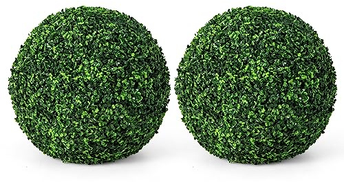Goplus 2 PCS 19 Inch Artificial Plant Topiary Ball, Round Faux Boxwood Balls Outdoor, Garden Spheres Decorative for Front Door, Porch, Backyard, Balcony, Patio, Wedding and Home Décor