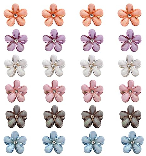 HENGBIRD 24 stycken mini diamanthårklämmor små hårklämmor blommor hårklämmor hårsmycken söta mini hårspännen för kvinnor flickor foto vardagsfest födelsedagsfest bröllop (6 färger)