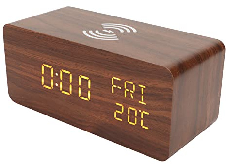 Airshi Horloge LED en Bois, Réveil Numérique en Bois avec Gradateur 3 Jours de Travail pour Salon
