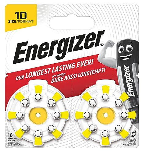 Energizer Hearing Aid Batteries Size 10 (16 Pack) – Our Long Lasting Ever - Zinc Air Power - Easy Installation EZ Turn & Lock Packaging - 4 Year Shelf Life