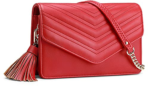 Peacocktion Damaxelväska, liten crossbody-väska, plånbok, handväska, axelväska, pass, mobiltelefonväska, plånbok med RFID-kortfack, 01-röd, Utility