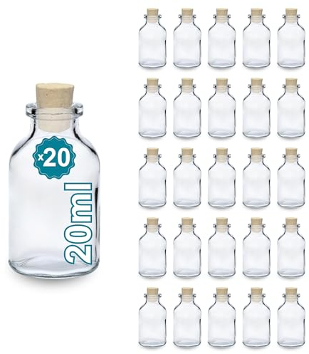 Espirito Rebelde Bottiglie in Vetro da 20 ml con Tappo in Sughero (confezione da 20) - Ideali per la decorazione, la conservazione di spezie e regali eleganti per matrimoni