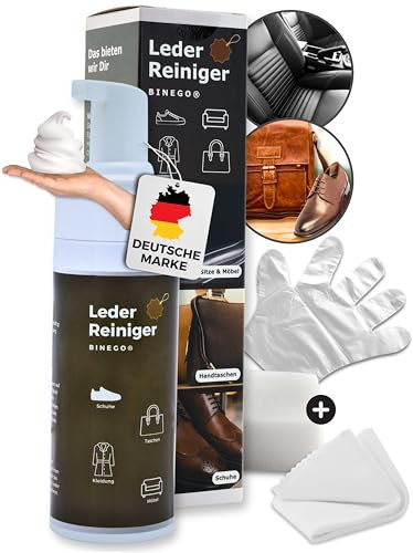 Binego® Lederpflege Set Leder & Kunstleder Pflegemittel - NEUHEIT - | Lederschaum Reinigung & Pflege Lederreiniger für Auto Sofa Schuhe