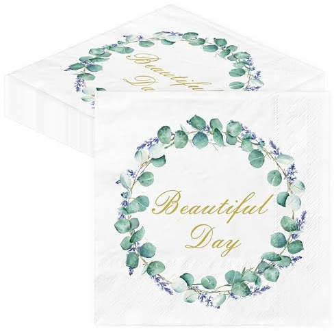 BUSCANDO Lot de 100 serviettes pour anniversaire, mariage, baptême - Vert eucalyptus - 3 couches - Pour communion, confirmation, printemps, anniversaire d'enfant, mariage - 33 x 33 cm