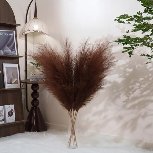 penepico Hierba artificial de pampas de alta calidad en color marrón, 8 unidades, 110 cm, sin montaje, grandes flores de pampas artificiales, mullidas, largas flores artificiales para decoración de