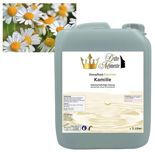 Dufte Momente | Dampfbad Emulsion 5 Liter Kamille | geprüfte Qualität | mit naturreinen und natürlichen ätherischen Ölen | gebrauchsfertig | vegan und ohne Tierversuche