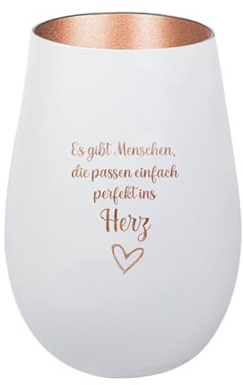 Der-Porzellan-Laden Windlicht mit Gravur Es gibt Menschen Weiß Bronze | Teelichthalter aus Glas mit Spruch, Tischdeko modern