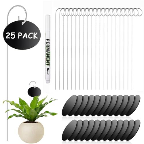 25Pcs Acrylic Plant Labels Stakes Garden Plant Markers Acrylic Garden Labels Gar-den Plan-t Tags Gar-den Marker Label Sign with Stakes&Marker Pen, Weatherproof Reusable ACR-ylic Hanging Tags