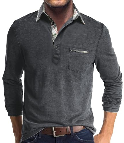 Comilaka Poloshirts Herren Langarm Kontrastfarbe Polo mit Tasche M-3XL | Getäfelt Kontrast,Polohemd,Golfshirt,Casual,Business,Herbst,Winter