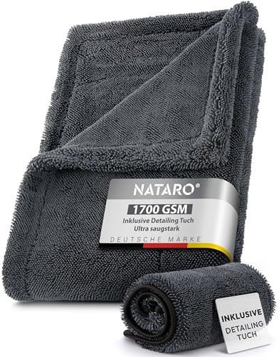 NATARO® MEGA Dry it. Chiffon de séchage XXL de qualité supérieure pour voiture - 1700 g/m² - 50 x 80 cm - Grande absorption d'eau - Chiffon microfibre doux, sans peluches - Anti-rayures (pour moto
