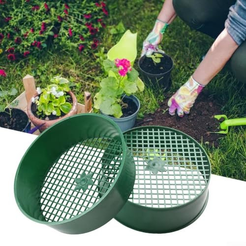 Lecreatekit Set di 2 setacci da giardino per la schermatura del terreno, sabbia e ghiaia con maglie da 6 mm