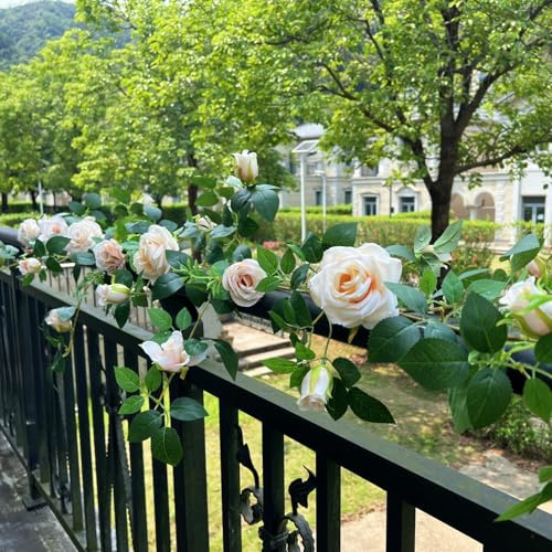 5.9FT Shyshining Bendable Rose Flower Garlands, Artificial Silk Wild Roses Vine Hanging Flowers for Wall Fireplace Fence Table centerpieces Trellis Wedding Indoor Outdoor Spring Decor(Champagne)