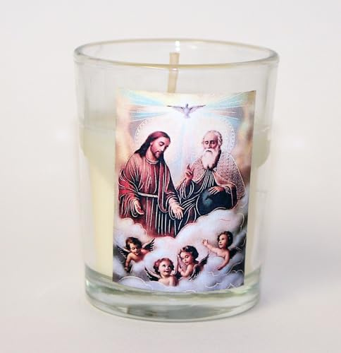 6pc Glass Votive Candle Set Our Lady of Guadalupe, Divine Providence, San Jude, Archangel Michael, Angels Vela Votiva Baptism Communion Confirmation Party Favor Gift (Divine Providence)