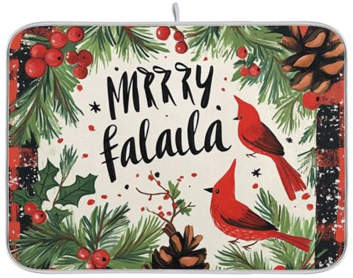 Navidad acebo piña feliz navidad pájaro rojo acebo plato estera absorbente esteras de lavado para mostrador estera de secado rápido bajo escurridor encimera accesorios superiores grande 45 x 61 cm