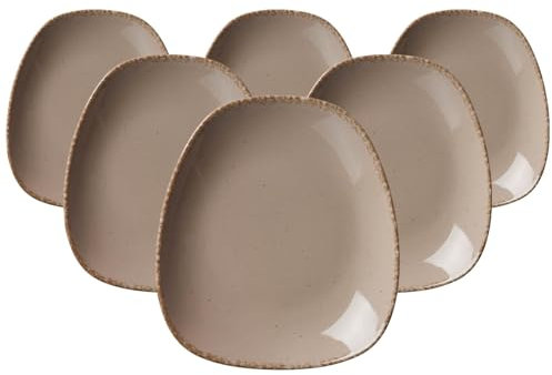 Ritzenhoff & Breker Beilagenteller-Set Casa 6-teilig, 19 x 16 cm, Halbrunde Brotteller im Vintage-Look, Mix & Match-Geschirr, Spülmaschinenfest & Mikrowellengeeignet, Porzellan, Nougat