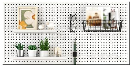 Système de rangement de panneaux muraux blancs avec 10 crochets – Kit d'affichage modulaire pour garage, atelier, bureau et salle de bain – 100 x 60 cm