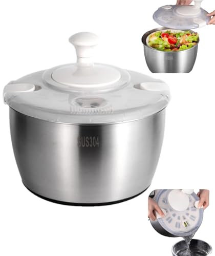 Centrifugador de ensalada de acero inoxidable con desagüe, 5 L, para el hogar y la cocina, también como ensaladera grande y colador de pasta