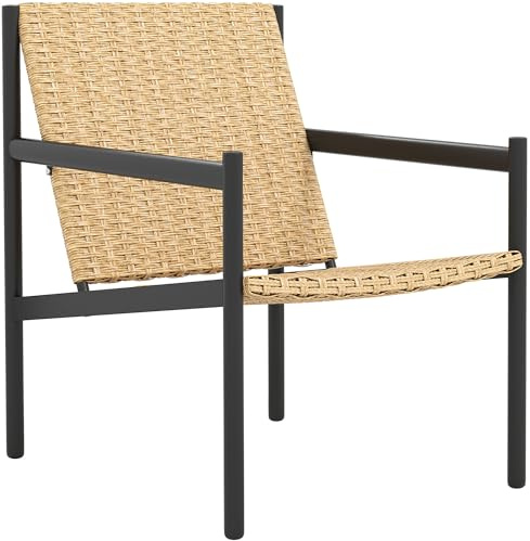 Outsunny Individueller Rattan Gartenstuhl Outdoor Wetterfester Stuhl mit Armlehnen Gekippte Rückenlehne und Stahlrahmen Belastbarkeit 120 kg für Terrasse Patio Balkon Natur