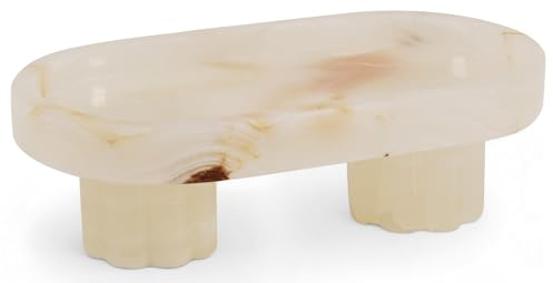 Radicaln Marble Tray with Legs 10 Decorative Bathroom Vanity Tray | decorative tray, White Onyx Handmade Natural Stone, Marble Oval Tray, Pedestal Tray, Elegant Home Decor