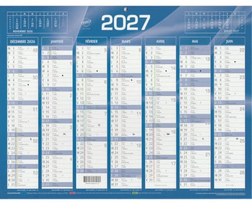 Calendrier Mural 2027-18 Mois - Format Bancaire - 27 x 21 cm - France