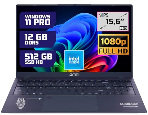 GMR - 15.6 Zoll Full HD Laptop - Intel N95-12GB DDR5 RAM - 512GB SSD - Windows 11 Pro für Heim, Büro und Studium Notebook - QWERTY Tastatur