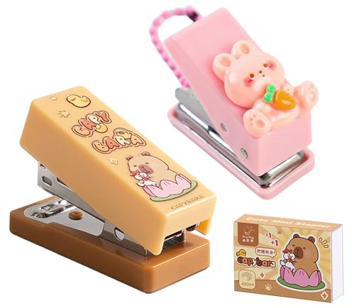 Mecmbj Set Cucitrice e Perforatrice, Spillatrice, Portatile Pinzatrice Ufficio con 400 Punti Metallici, Capacità di 20 Fogli, Mini Graffettatrice e Foratrice per Carta, per Lavoro Famiglia Aule