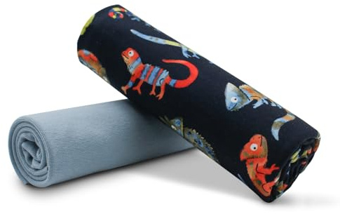 VmG-Store Jerseystoff Set farblich abgestimmt Design + Uni je 0,5mx1,5m 95% Baumwollstoff 5% Elasthan Tex Standard 100 (Chameleon Navy + Blauer Schatten Set07)