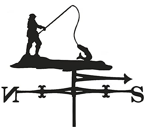 Girouette de pêcheur, Style rétro, indicateur de Direction du Vent, en Acier Inoxydable, en Forme de pêcheur, Ornements d'extérieur, Facile à Assembler (D)