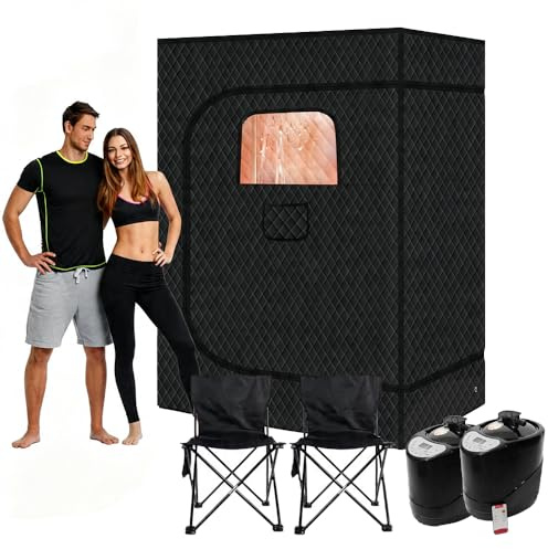 WaldWander Caja de sauna, sauna de vapor portátil para el hogar, tienda de campaña de sauna para relajación, desintoxicación con vapor de 3 L y 1500 W, silla plegable, control remoto, alfombrilla