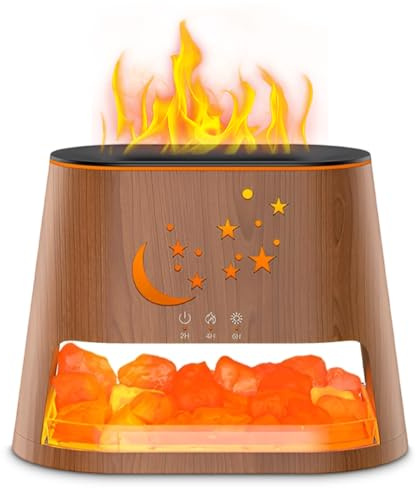 2-in-1 Aroma Diffuser & Salzlampe mit Kristallsalzstein,260ml Ultraschall-Zerstäubung mit Flammeneffekt,7 Farben Licht Luftbefeuchter mit Timer-Optionen für Schlafzimmer Büro
