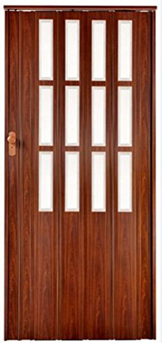 Falttür Höhe 203 cm Einbaubreite Türbreite bis 130 cm Schiebetür mahagoni Farben mit Schloß 2 x Schlüssel und Fenster Doppelwandprofil abschließbar