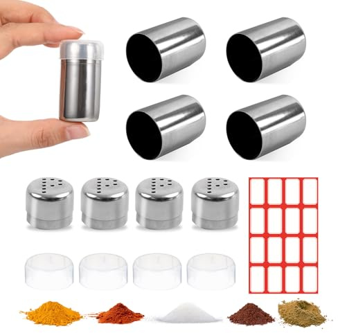 Juego de 4 mini saleros para viajes, pequeños saleros y pimenteros, mini saleros y pimenteros para viajes, para cocinas, restaurantes, camping y barbacoas al aire libre (4 orificios P)