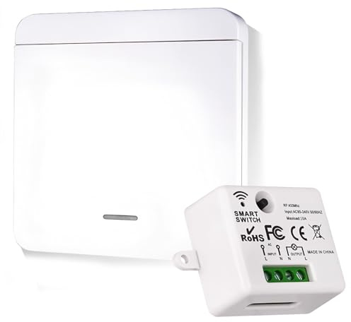 Interrupteur Sans Fil 230 V Avec Récepteur pour Lampe Commutateur Télécommandé RF 433 MHz Portée 50 m Kit Interrupteur Lumière Sans Câblage Installation Facile Panneau Wireless Switch