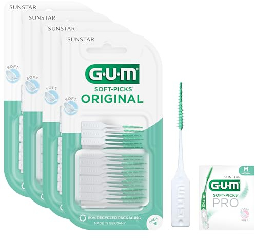GUM SOFT-PICKS ORIGINAL Cepillos interdentales de goma | para limpiar los dientes y eliminar la placa | Tamaño M | Paquete de 4x50 (con 1 muestra extra)