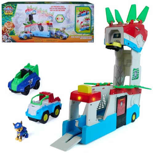 PAW Patrol: The Dino Movie, Dino Mobile Headquarters, 2-in-1 Transforming 55,8 cm Tall HQ Playset with Lights and Sounds, Includes Chase Action Figure and 2 Vehicles, Toys for Boys and Girls Ages 3+ | Transforming 22-Inch Tall HQ Playset, Lights & Sounds, Chase Action Figure & 2 Vehicles, Kids Toys for Boys & Girls Ages 3+
